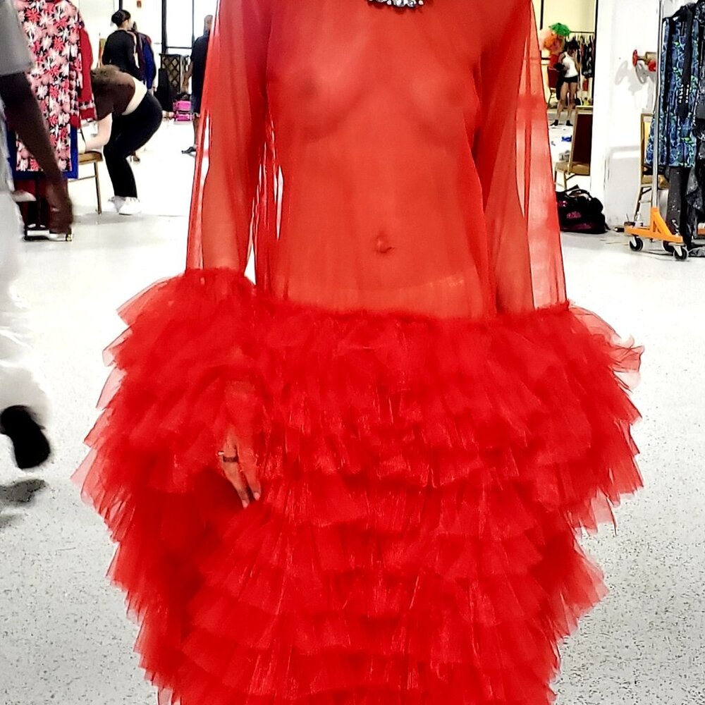 Couture full evening dress with sheer top